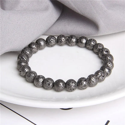 Plated Lava Stone 8mm Beaded Men Bracelet