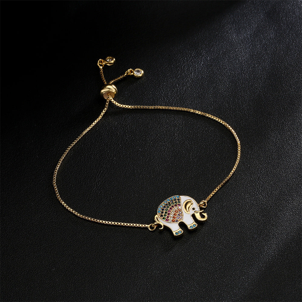 Cute Full Color Stones Elephant Pendant Bracelet