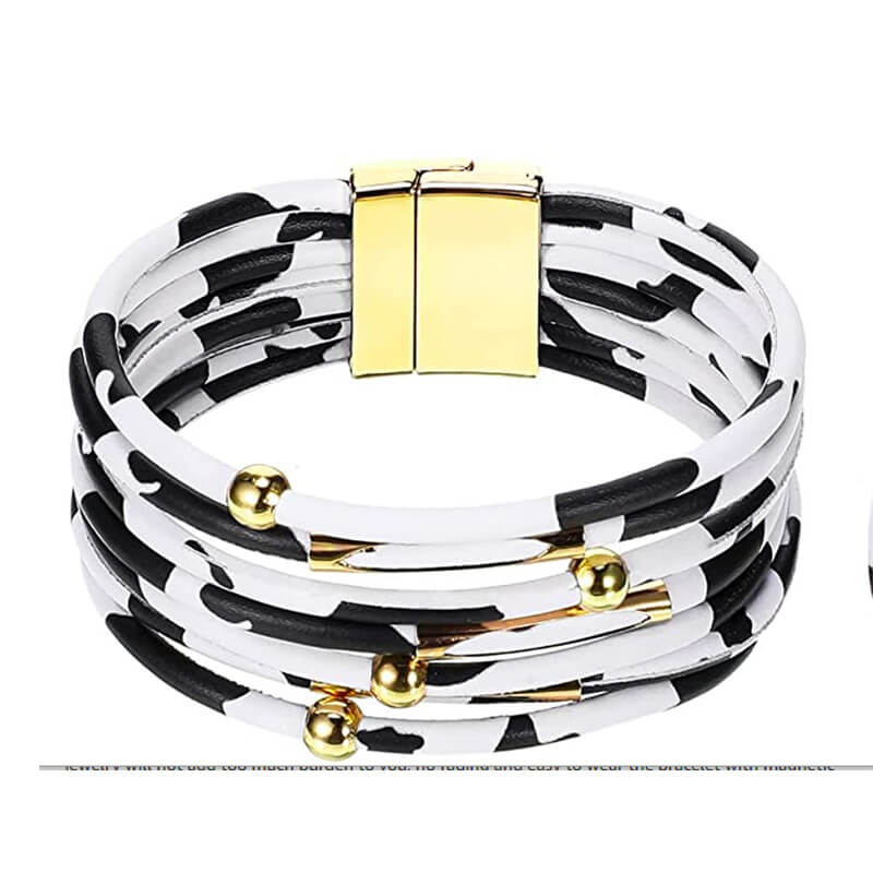 Alloy Leopard Print Magnet Buckle Leather Strap Bracelet