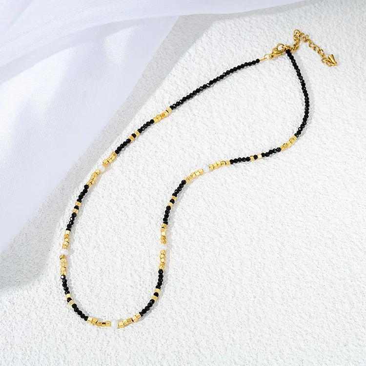 Black Obsidian Beaded Clavicle Necklace