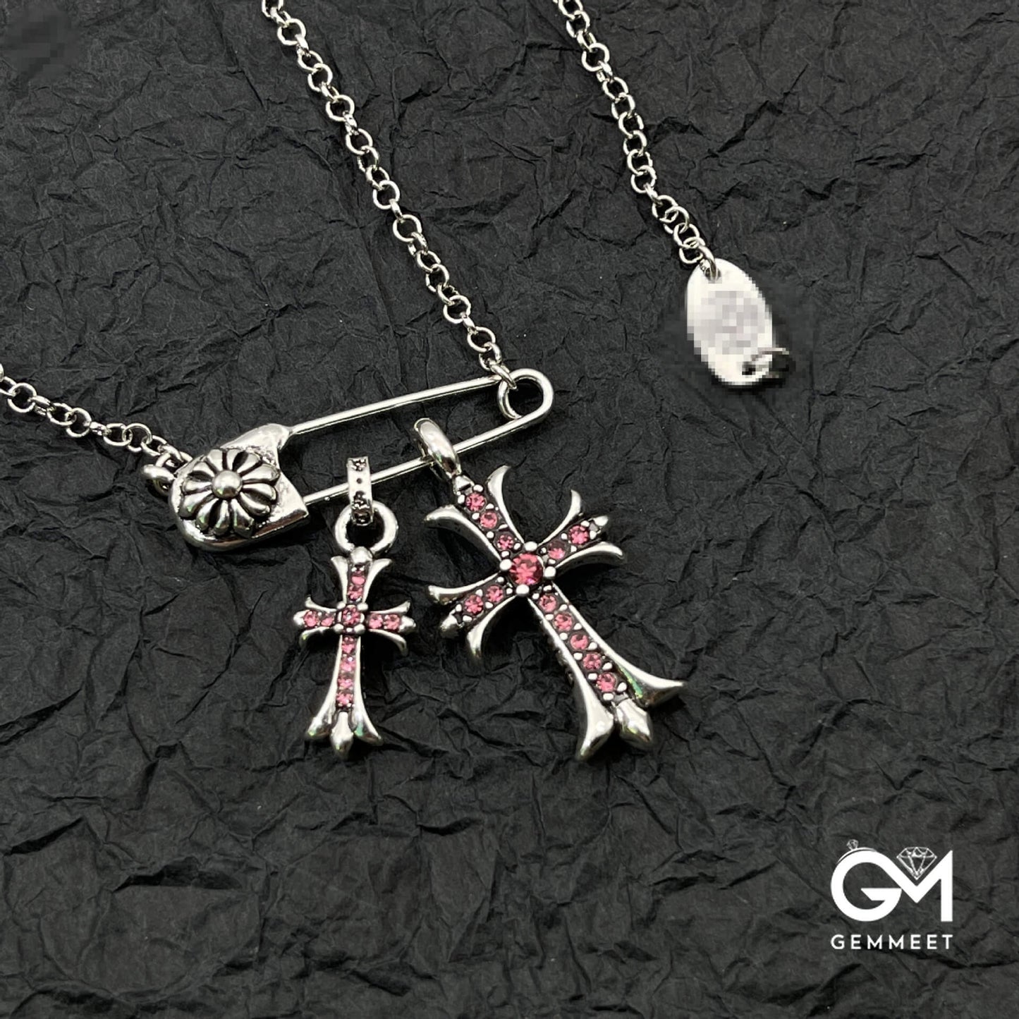 Vintage Cross Zircon Pin Pendant Necklace