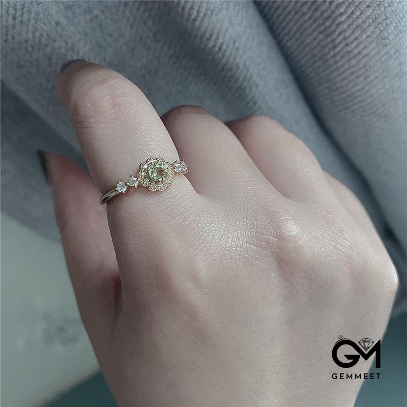 Round Peridot Flower Open Ring