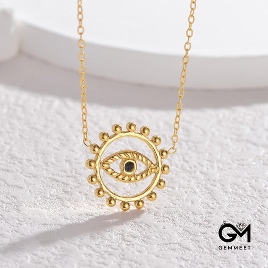 Hollow Round Evil Eye 18K Gold Plated Stainless Steel Necklace