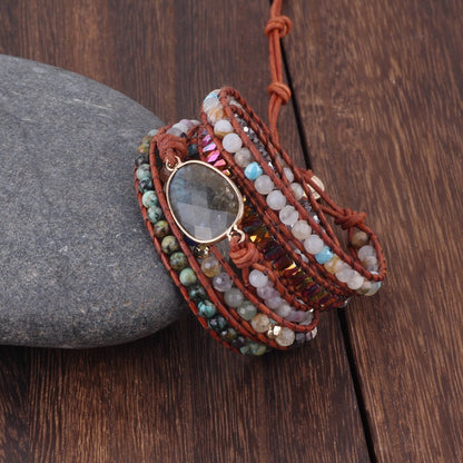 Flash Stone Cut Pendant Multi-layer Woven Bracelet