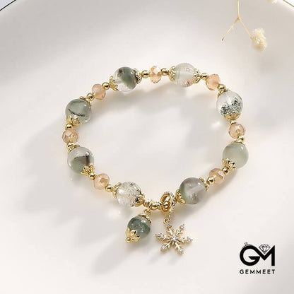 Green Phantom Quartz Zircon Snowflake Pendant Bracelet