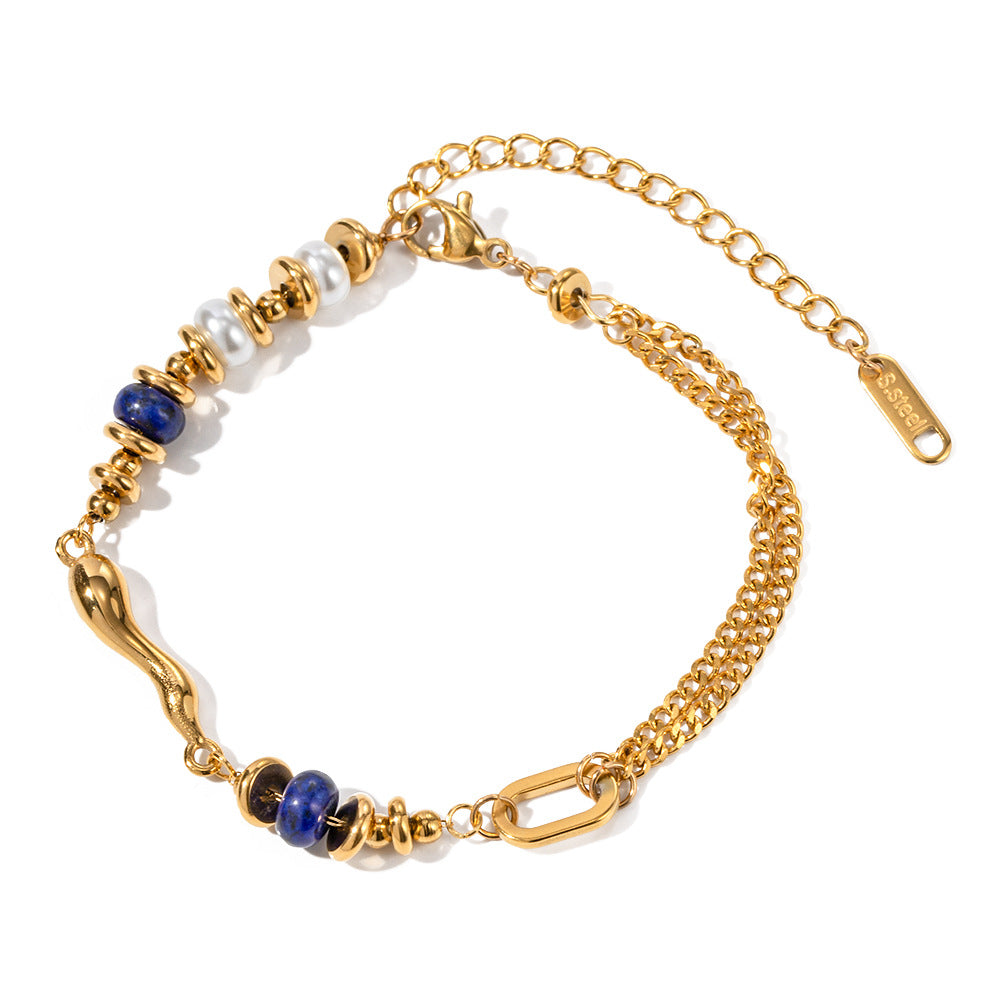 Stainless Steel Pearl Lapis Lazuli Bracelet