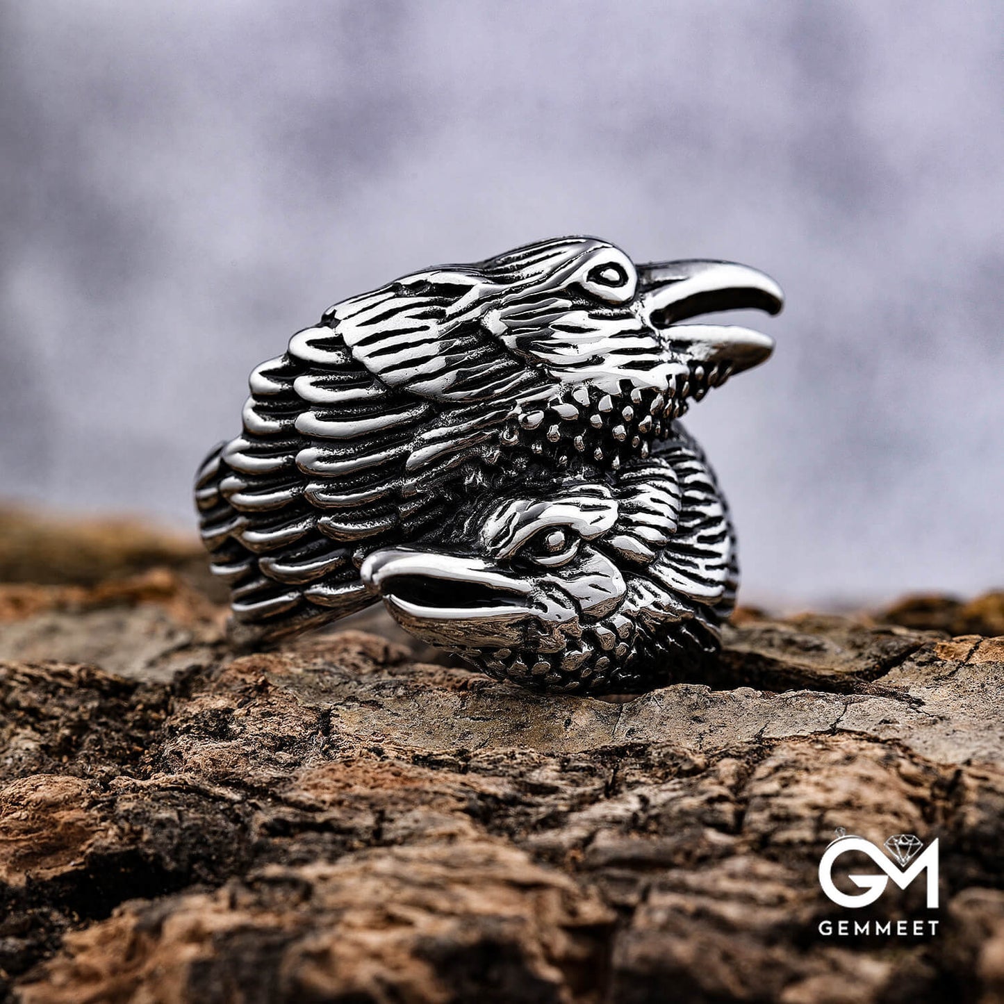 Double Eagle Head Wrapped Stainless Steel Ring