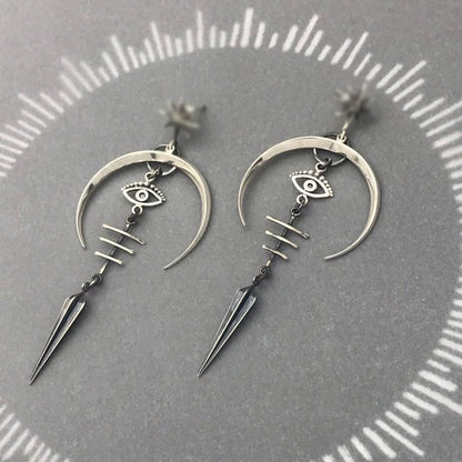 Evil Eye Crescent Moon Earrings