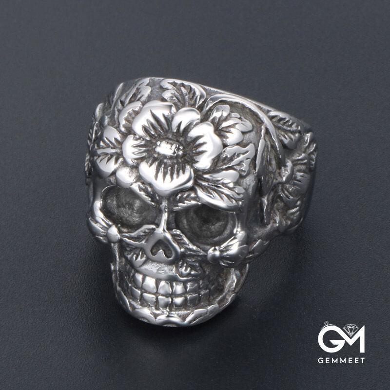 Titanium Steel Herbal Skull Ring