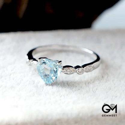 Aquamarine Heart-shaped Zircon Ring