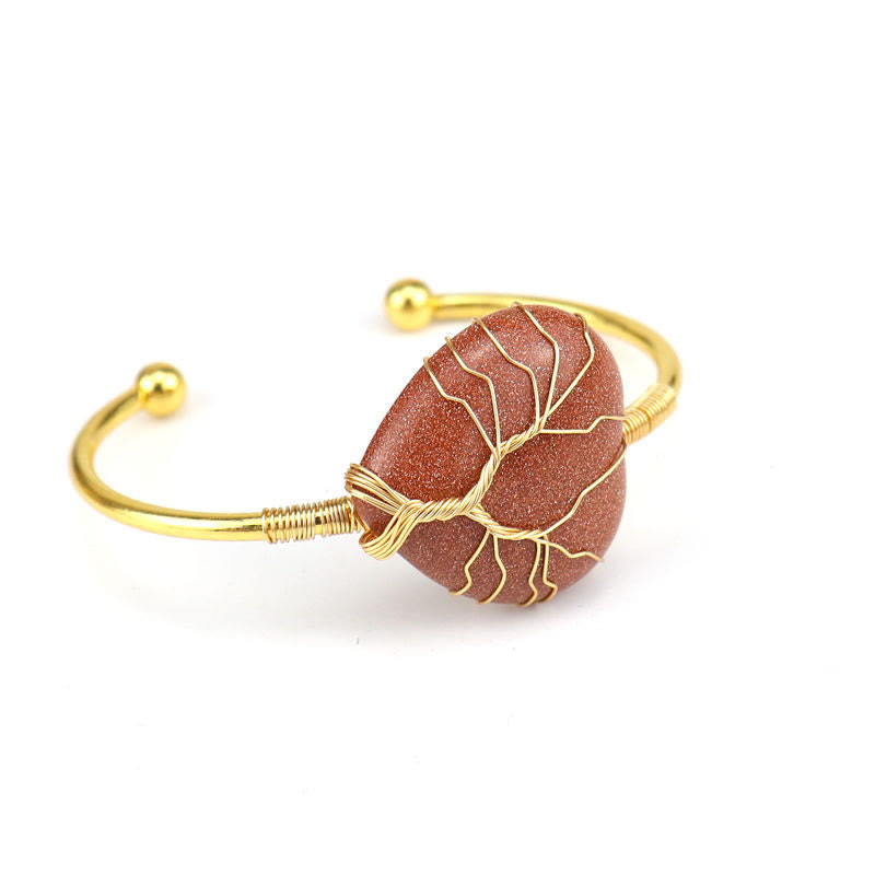 Gold Copper Wire Wrapped Natural Heart Shape Crystal Bracelet