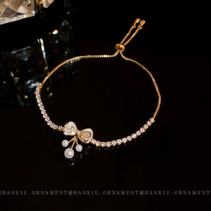 Electroplated Zircon Bow Pearl Bracelet