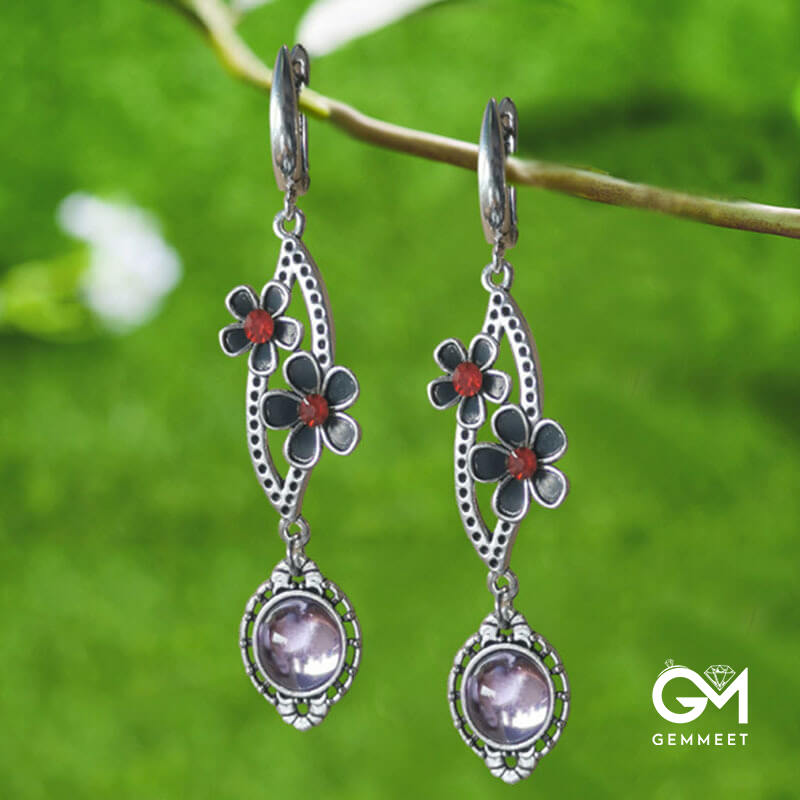 Bohemian Floral Metal Purple-pink Stone Earrings