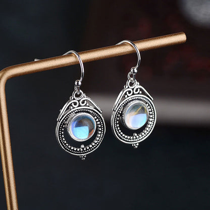 Retro Moonstone Hollow Dangle Earrings