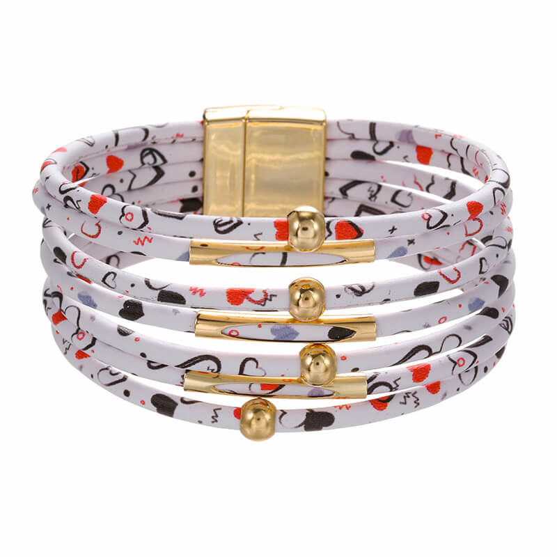 Alloy Leopard Print Magnet Buckle Leather Strap Bracelet