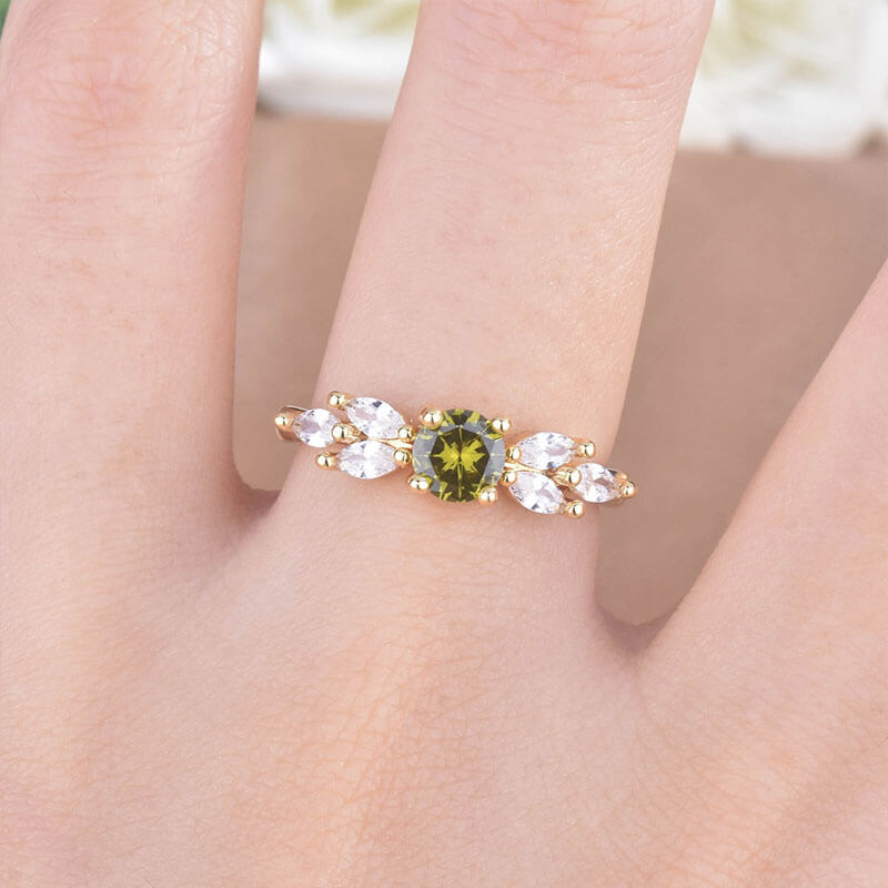 Simple and Fresh Olive Green Small Fragrance Fashion Temperament Diamond Zircon Open Ring