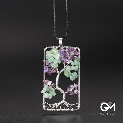 Rectangular Wrapped Tree of Life Crystal Necklace