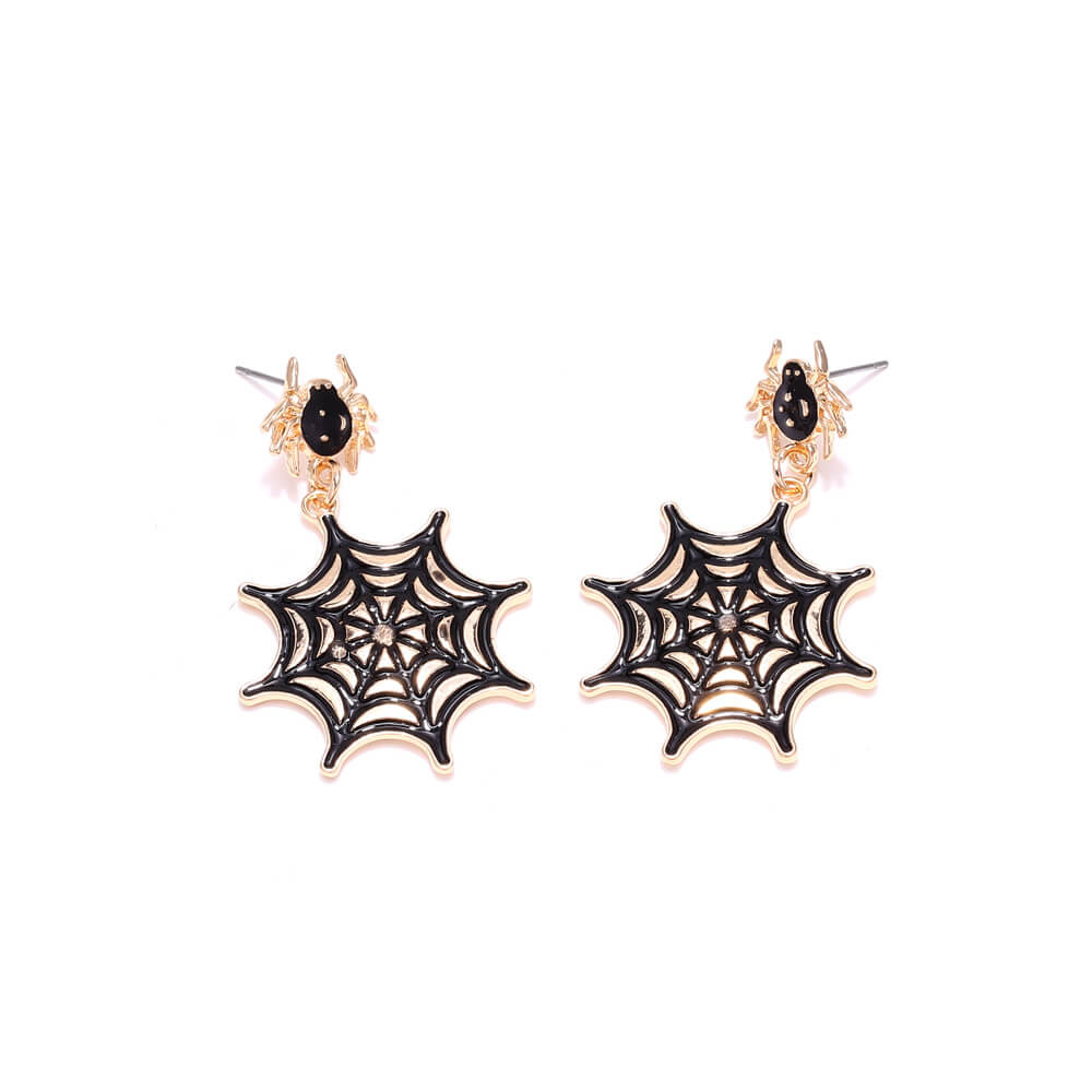 Halloween Spider Web Earrings Personality Temperament Alloy Drop Oil Spider Earrings Gothic Dark Earrings