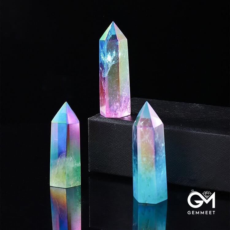 Pink Crystal with Aquamarine Crystal Wands Tower