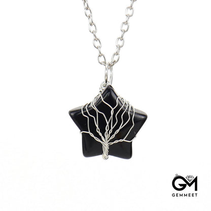 Crystal Pentagram Wound Tree of Life Necklace