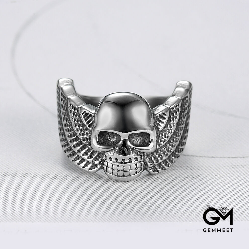 Stainless Steel Skull Wing Shape Ring