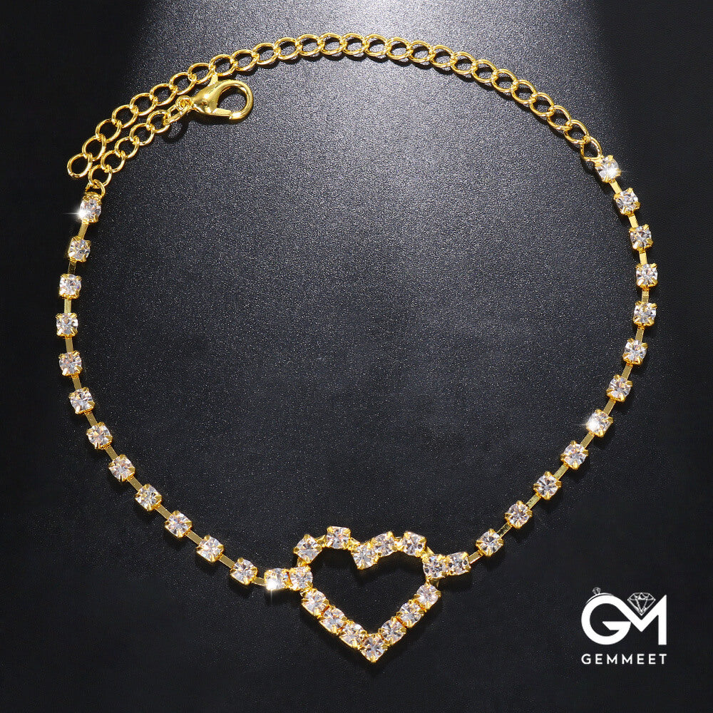 Fashion Simple Zircon Heart Anklet