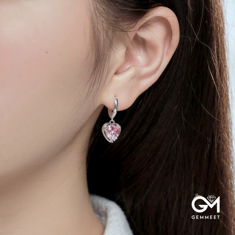 S925 Sterling Silver Pink Love Geometric Earrings