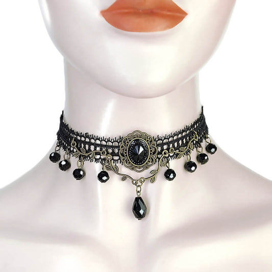 Halloween Atmospheric Retro Black Synthetic Cubic Zirconia Necklace Gothic Punk Jewelry