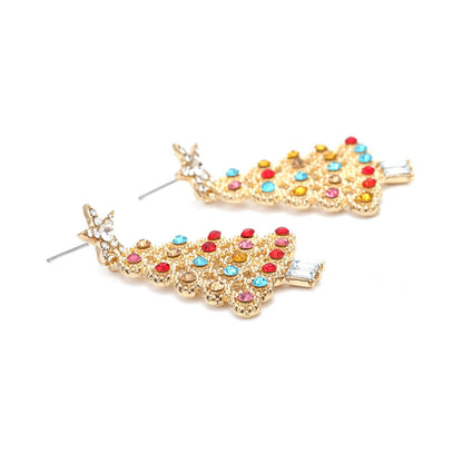 Christmas Party Earrings New Personality Temperament Inlaid Color Zircon Christmas Tree Fashion Earrings