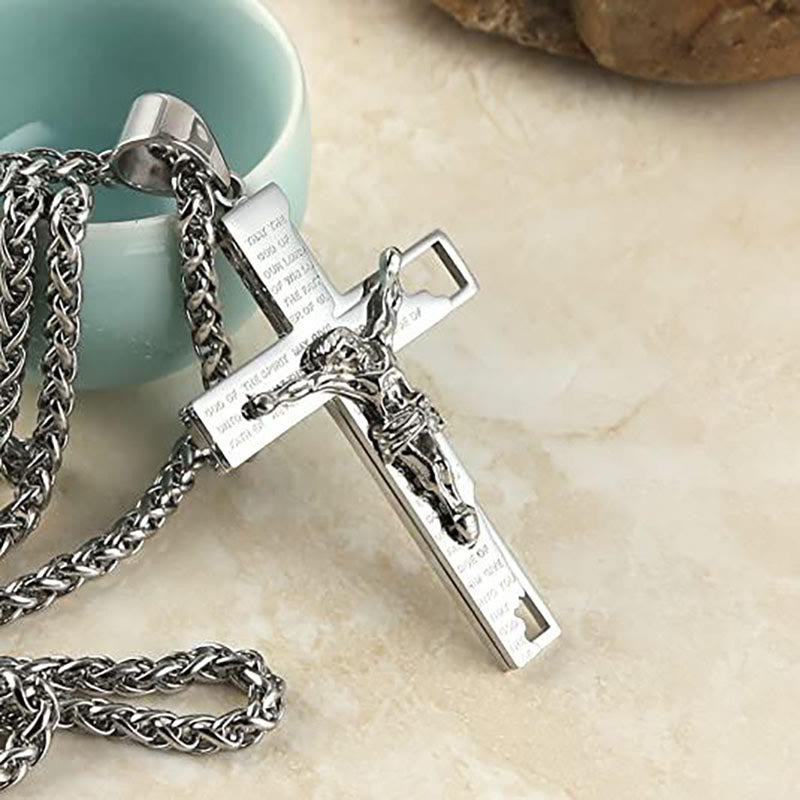 Men's Stainless Steel Cross Prayer Necklace