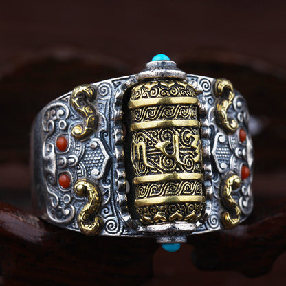 Retro Tibetan Buddhist Ring Can Be Turned and Personalized Adjustable Ring