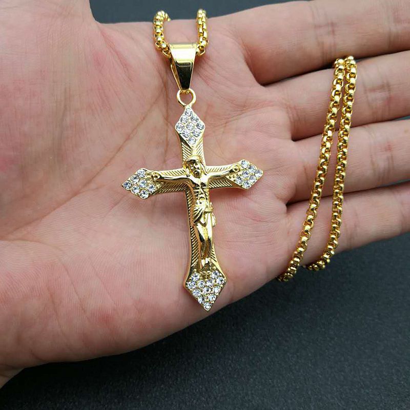 Hip Hop Gold Plated Cross Jesus Pendant with Zirconia