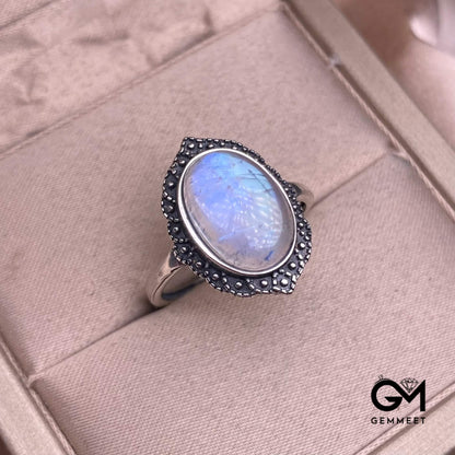 S925 Vintage Blue Moonstone Ring