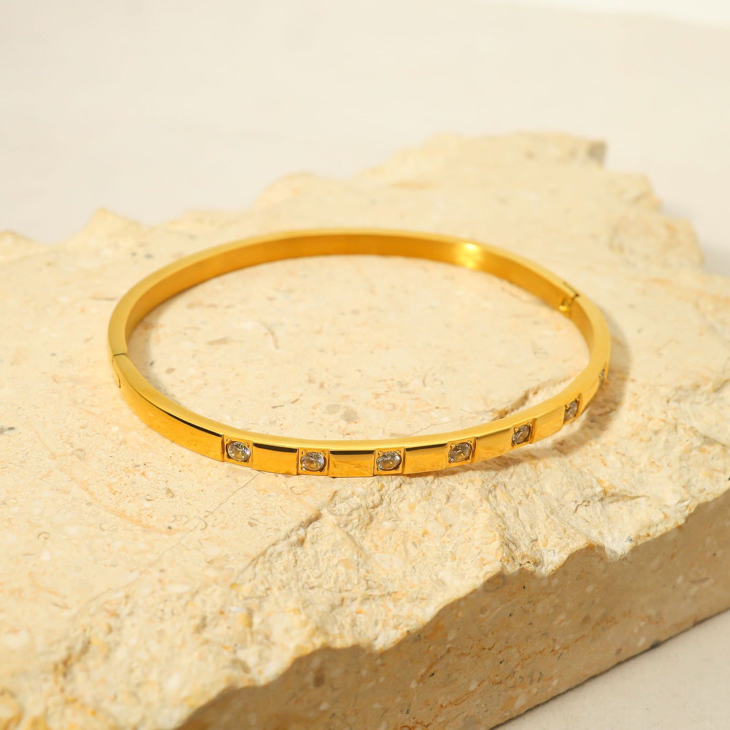 Minimalism Gypsy Setting Stones Flat Bangle Bracelet