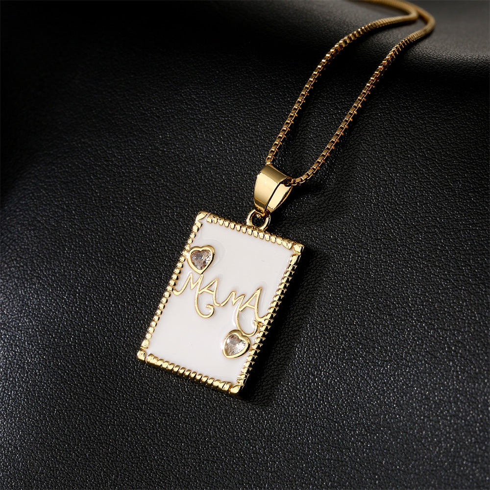 'MAMA Love You' Square Pendant Necklace