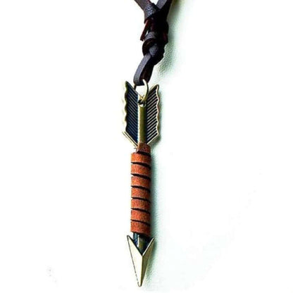 Vintage Cowhide Rope Feather Arrow Necklace