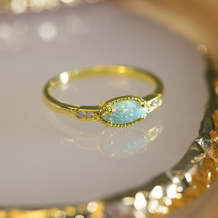 Opal White Zircon S925 Gold Ring