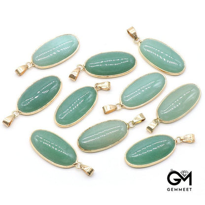 Green Aventurine Long Oval Phnom Penh Agate Pendant