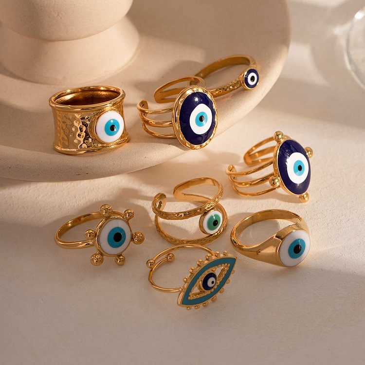 Various Evil Eye Glue Golden Adjustable Rings