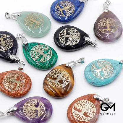 Crystal Tree of Life Water Drop Pendant