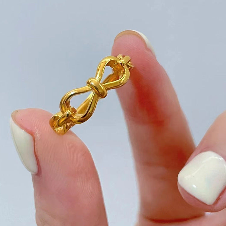 Beautiful Simple Golden Bow Open Ring