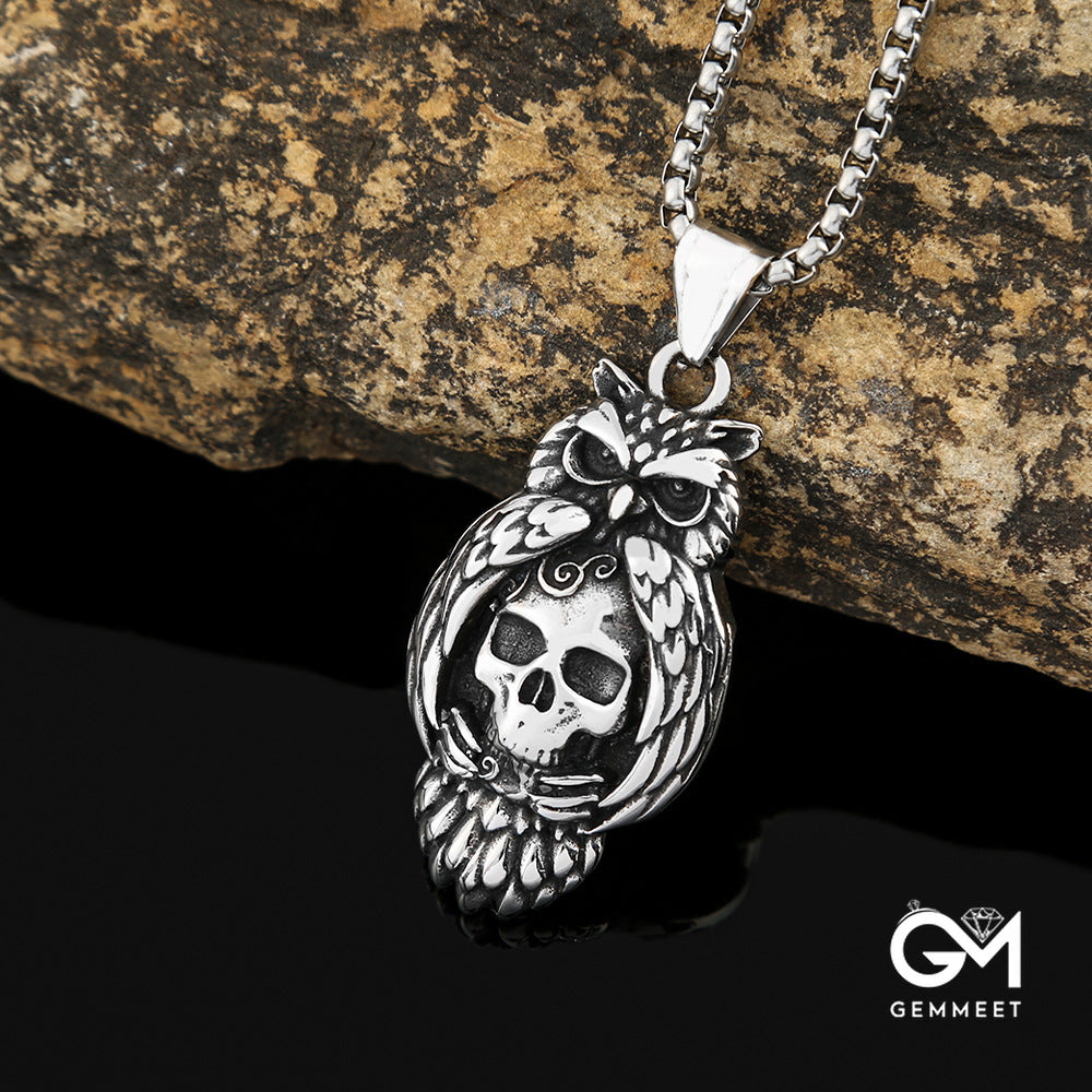 Stainless Steel Owl Skull Necklace