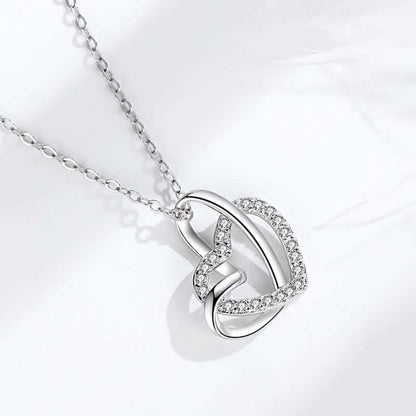 Elegant Zircon Interlocking Heart Necklace