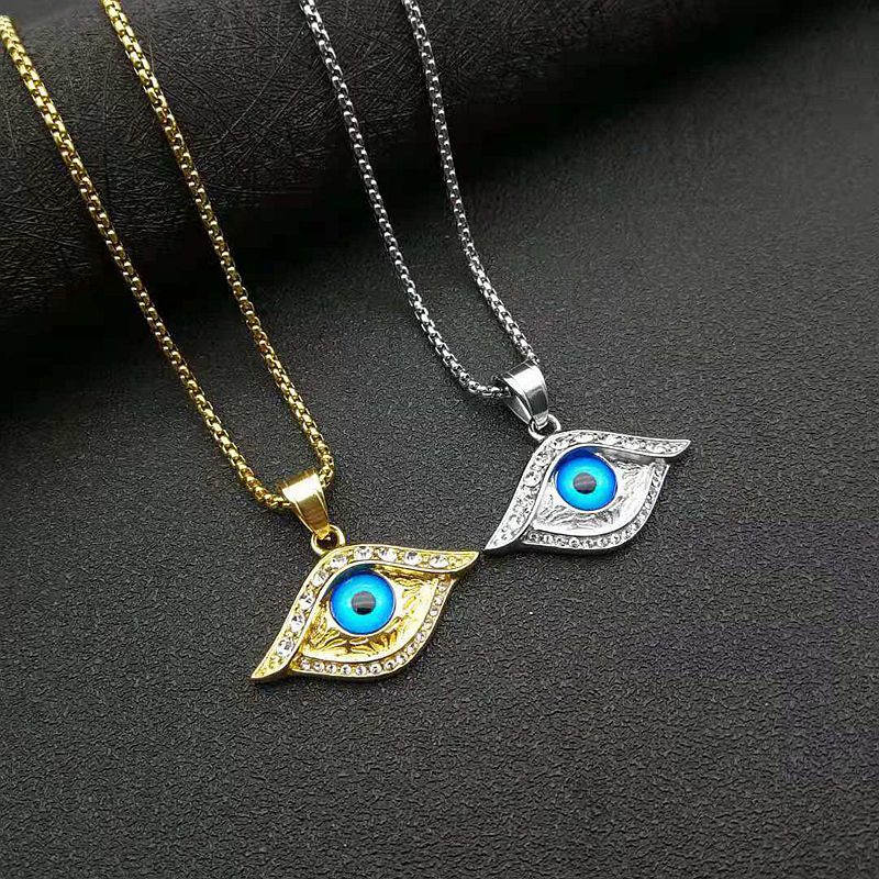 Hip Hop Jewelry Gold Plated Zirconia Blue Eyes Pendant