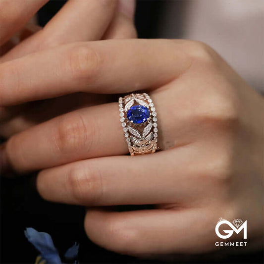 Luxurious Sapphire Leaf Ring