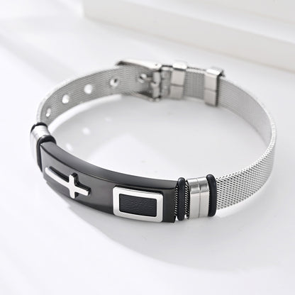 Stainless Steel Woven Mesh Strap Cross Trendy Bracelet