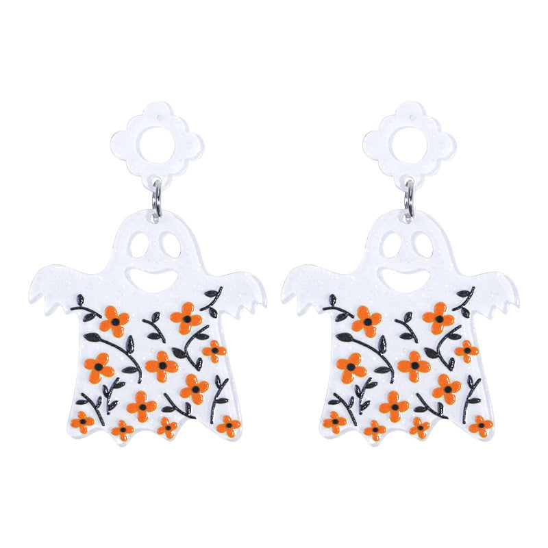 Halloween Funny Acrylic Floral Ghost Earrings