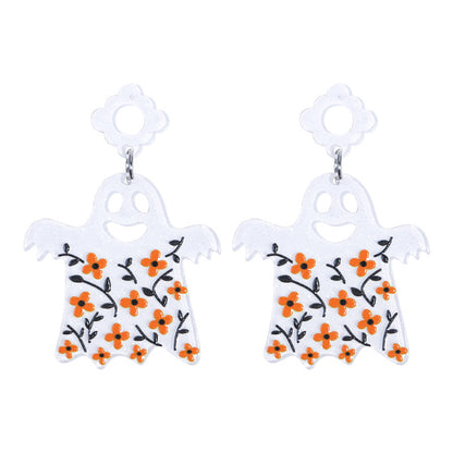 Halloween Funny Acrylic Floral Ghost Earrings