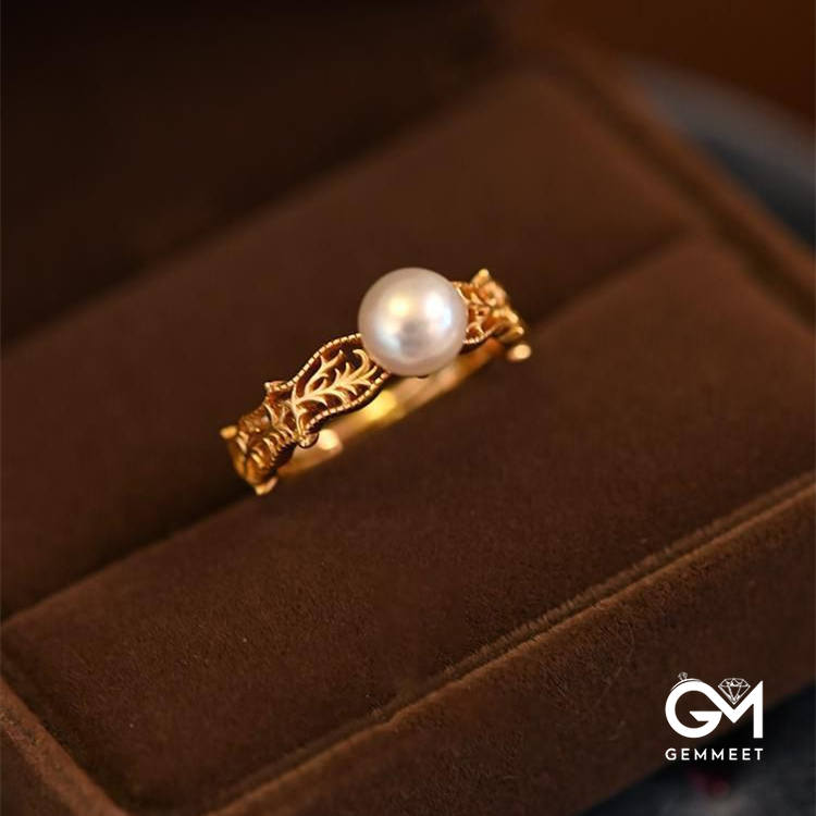 Pearl Hollow Vine Adjustable Ring