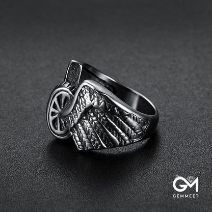 Stainless Steel Wheel Wings Ring